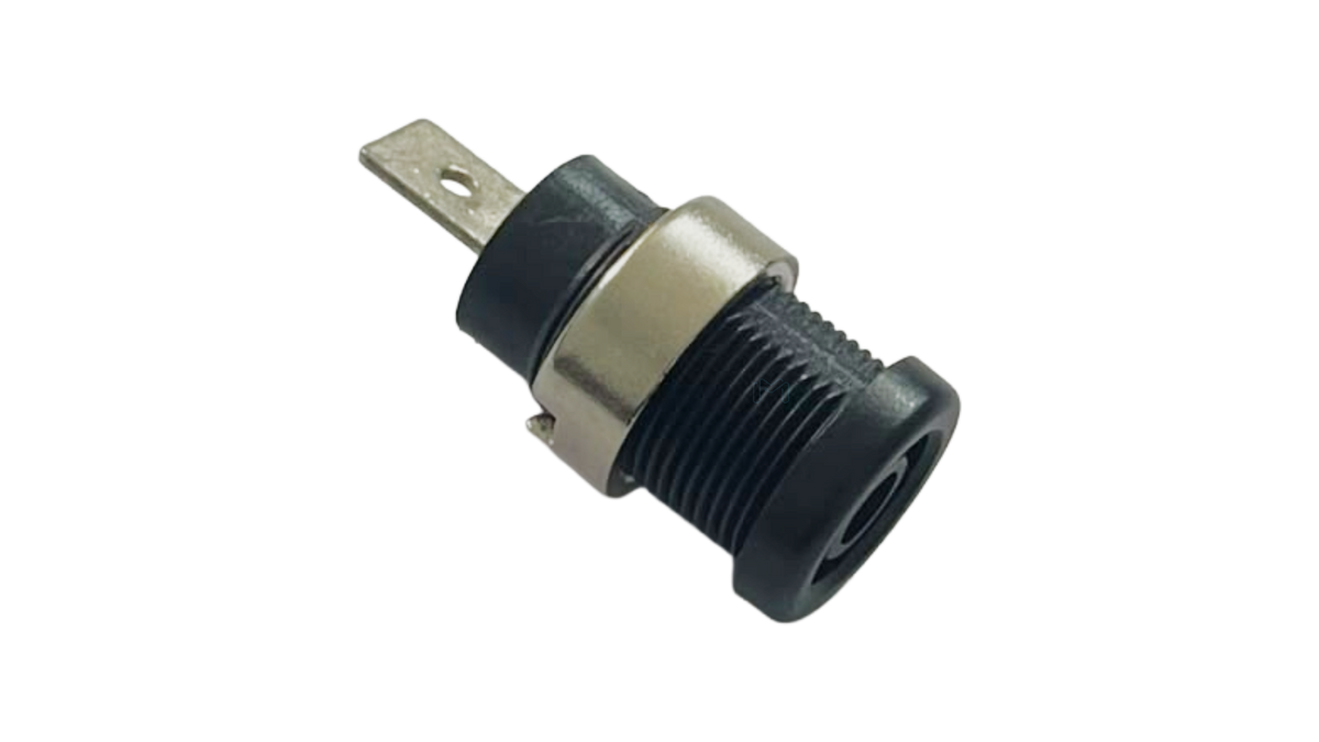 Black 4 mm banana socket with threaded body and solder terminal