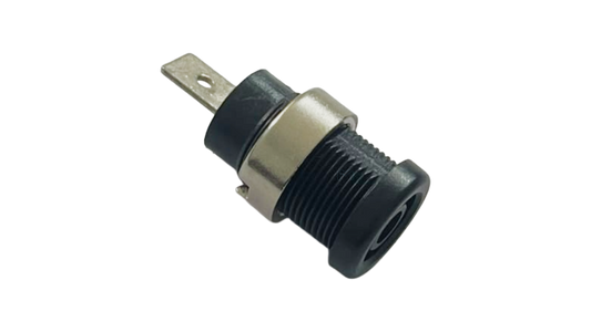Black 4 mm banana socket with threaded body and solder terminal