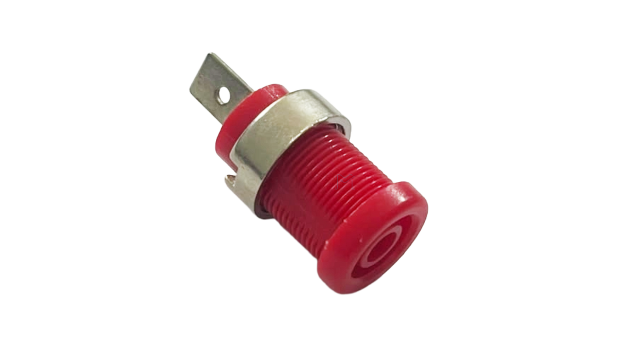 Red 4 mm banana socket with threaded body and solder terminal