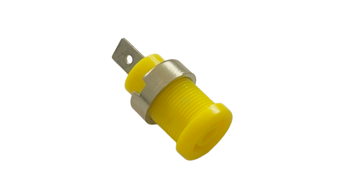 Yellow 4 mm banana socket with threaded body and solder terminal