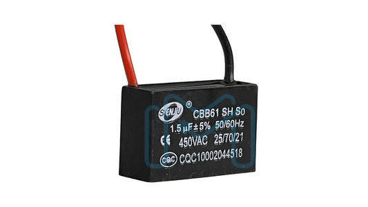 CBB61 1.5uF | Fan Capacitor 1.5uF 450VAC 2PIN With Wire