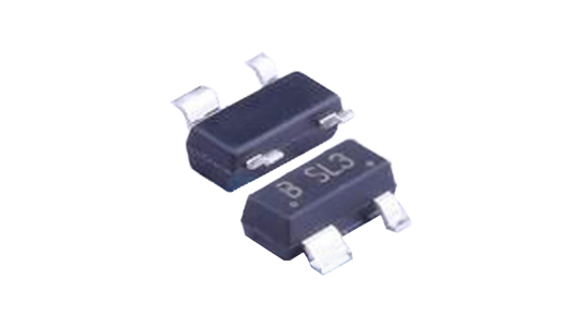 BrightKing UET14A05L03-BK TVS diode in SOT-143 package, top and underside views