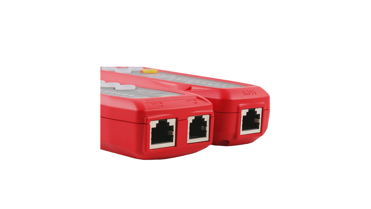 Red network adapter with multiple Ethernet ports on a white background - part of UT683Kit