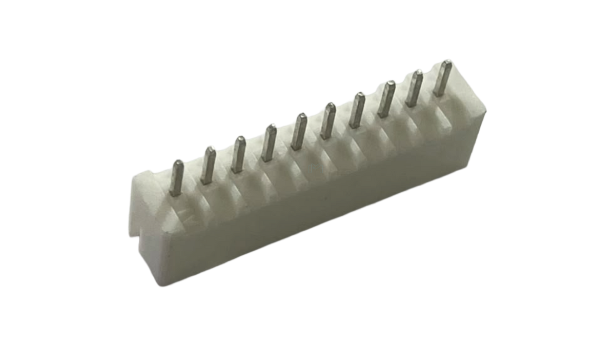 XH2.54-10P straight male PCB header with 10 pins and white housing