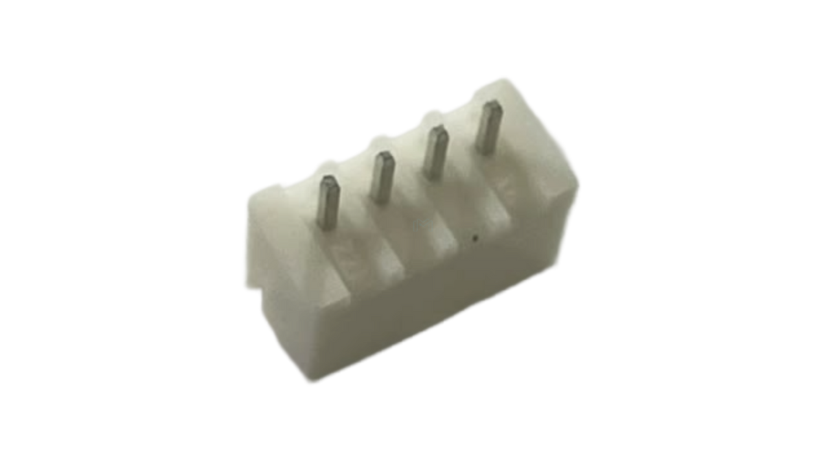 XH2.54-4P straight male PCB header with 4 pins and white housing