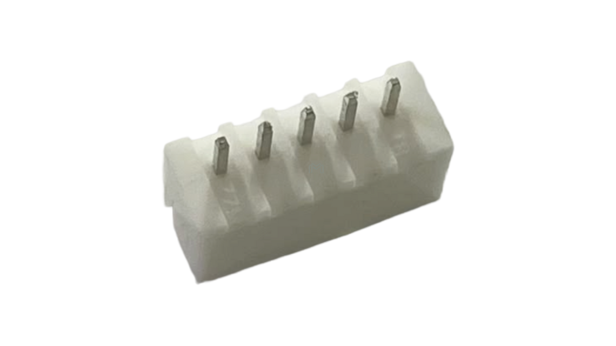 XH2.54-5P straight male PCB header with 5 pins and white housing