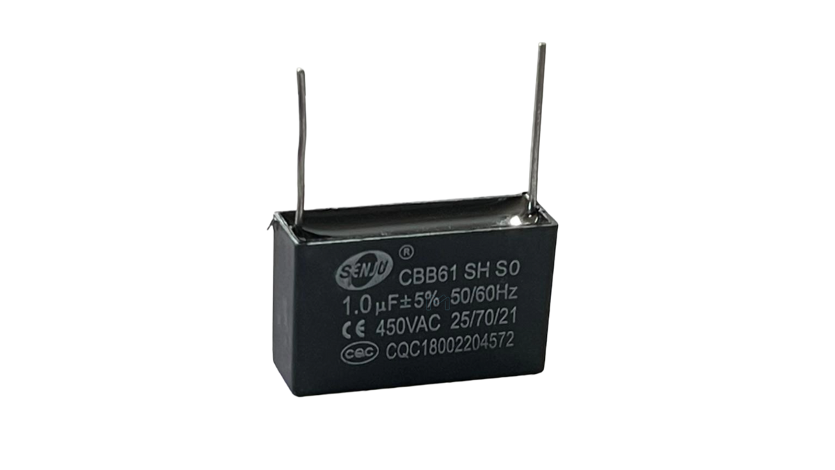 CBB61 1uF 450VAC SENJU Fan Capacitor 2 PCB Pins product image