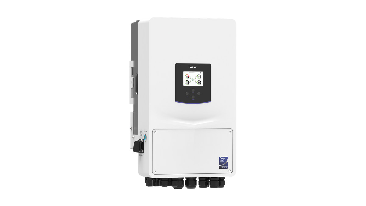Deye SUN-12K-SG06LP1-EU-CM3 12 kW hybrid solar inverter, three-quarter view