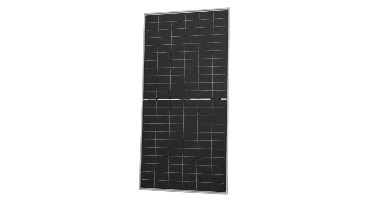 Jinko Solar JKM640N-66HL4M-BDV 640W bifacial dual-glass solar panel perspective view on transparent background