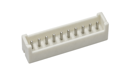 XH2.54-10P straight male PCB header top mating-side view with 10 pins and white housing