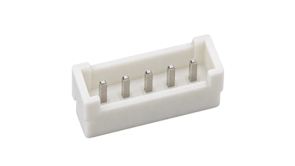 XH2.54-5P straight male PCB header top mating-side view with 5 pins and white housing